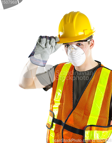 Image of Construction worker wearing safety equipment