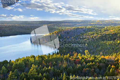 Image of Fall forest and lake top view