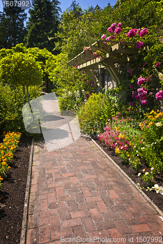 Image of Flower garden with paved path
