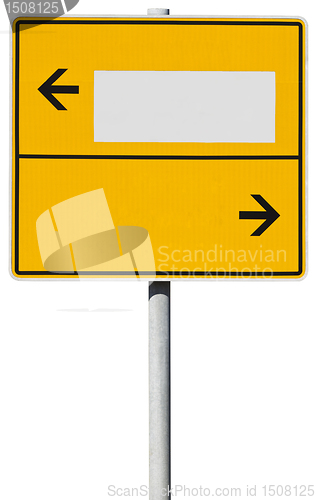 Image of yellow direction sign (clipping path included)