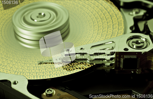 Image of hard disk drive with yellow data