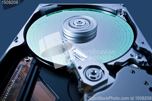 Image of hard disk drive with data in extreme perspective