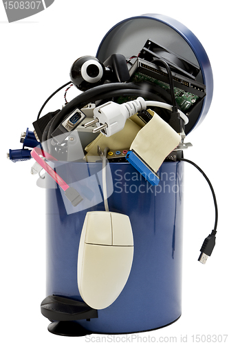 Image of trashcan with electronic waste