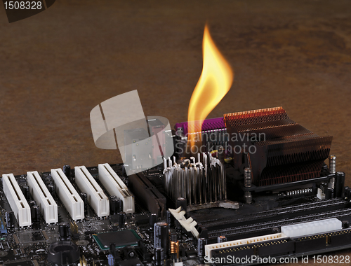 Image of melting heat sink on computer board