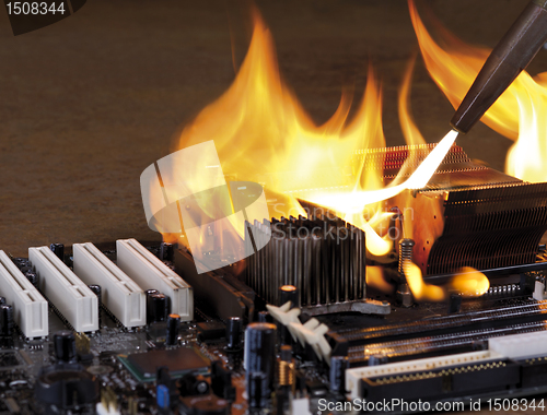 Image of burning computer main board