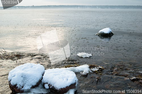 Image of winter landscape on the shore of the Sea 