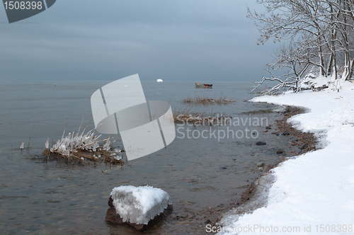 Image of winter landscape on the shore of the Sea 