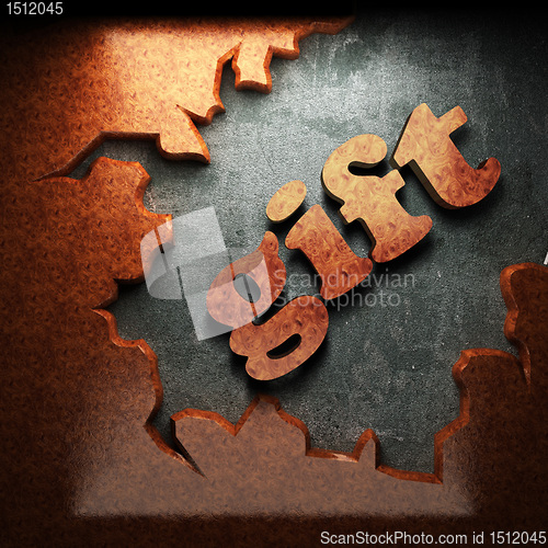 Image of red wood word on concrete