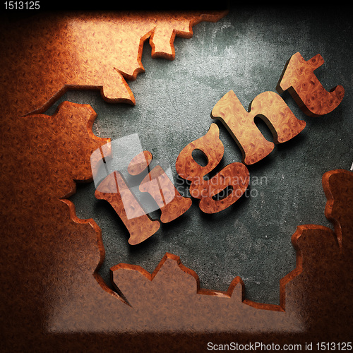 Image of red wood word on concrete
