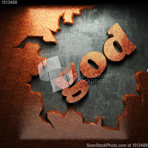 Image of red wood word on concrete