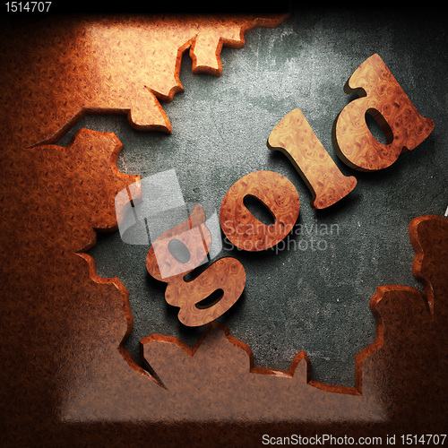 Image of red wood word on concrete