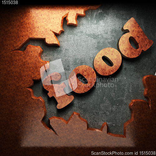 Image of red wood word on concrete