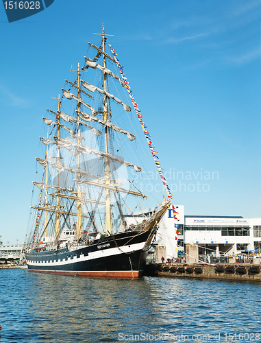 Image of TALLINN, ESTONIA - JULY 17 - Krusenshtern standing in the dock o