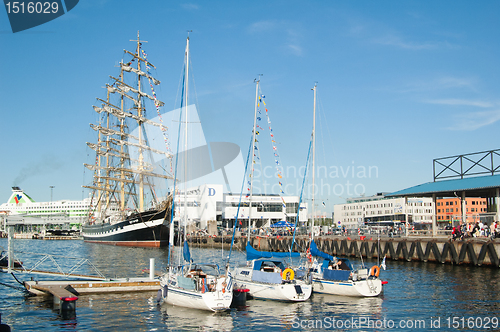 Image of TALLINN, ESTONIA - JULY 17 - Krusenshtern standing in the dock o