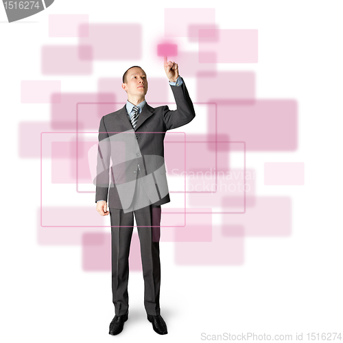 Image of full length businessman push the button
