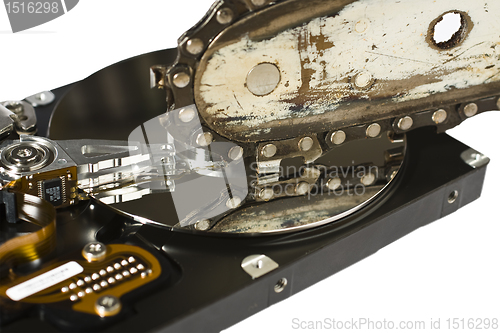 Image of Chain saw and hard drive