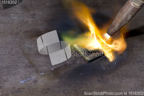 Image of burning cpu with blow pipe