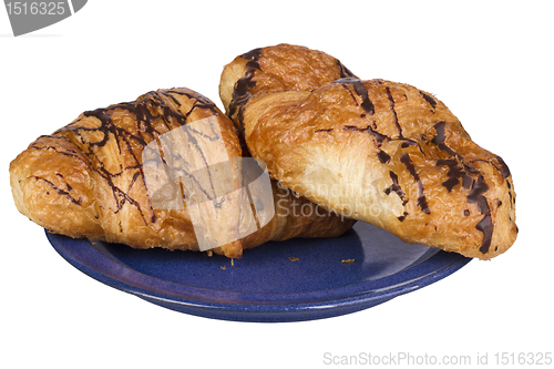 Image of two croissants on blue dish