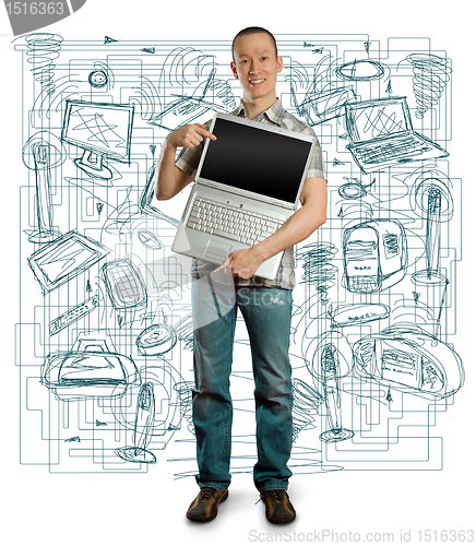 Image of man with open laptop in his hands