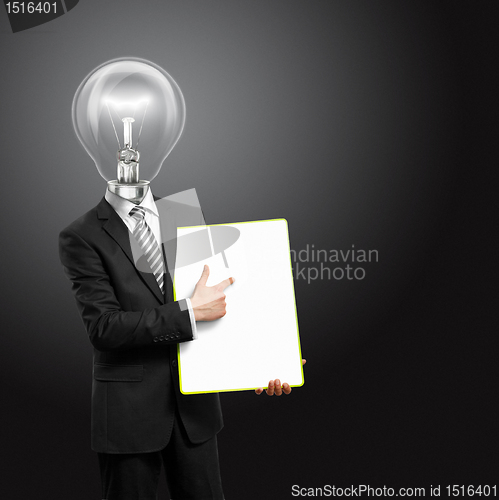 Image of lamp head businessman with empty write board