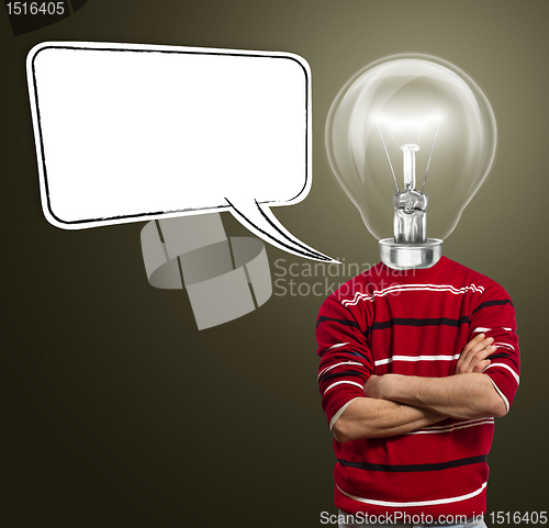 Image of male in red and lamp-head with speech bubble