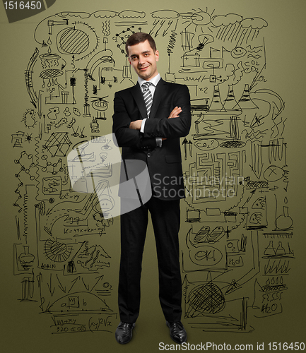 Image of full length male in suit with folded hands