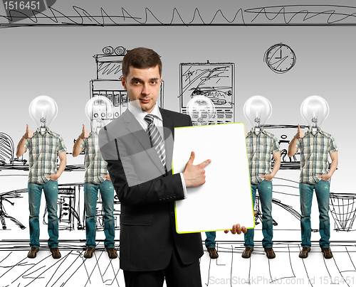 Image of lamp head businesspeople shows well done