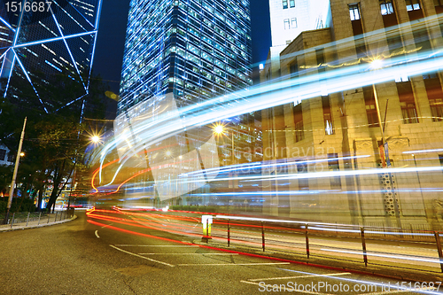 Image of traffic in downtown at night