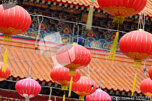 Image of red lantern in chinese temple