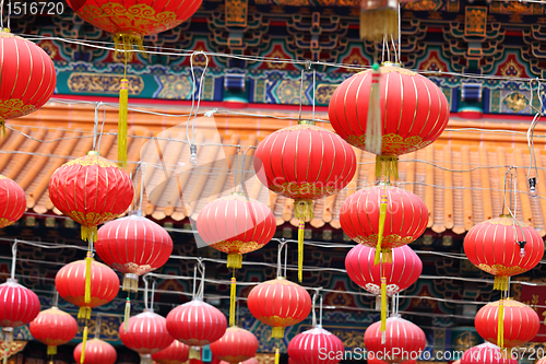 Image of red lantern in chinese temple