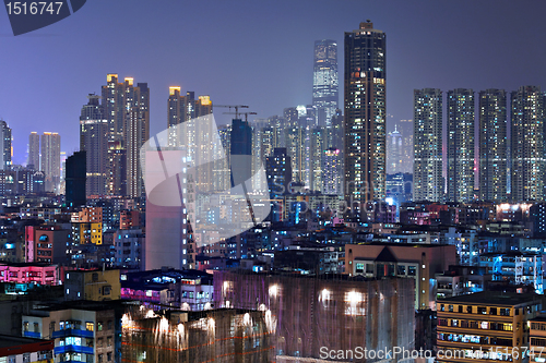 Image of building at night in Hong Kong