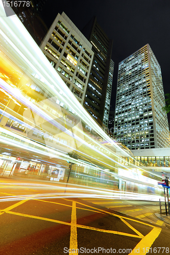 Image of light trails in modern city