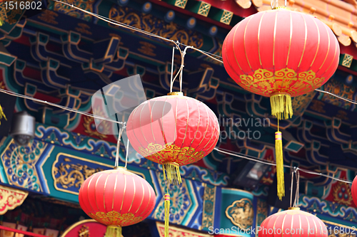 Image of red lantern in chinese temple
