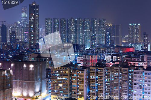 Image of Hong Kong downtown with many building at night