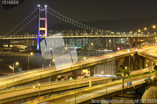 Image of freeway and bridge at night