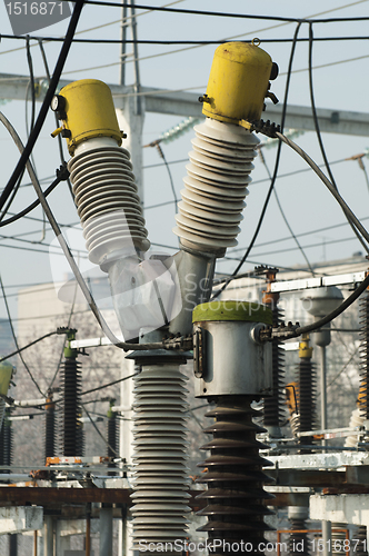 Image of High-voltage wires and transformers