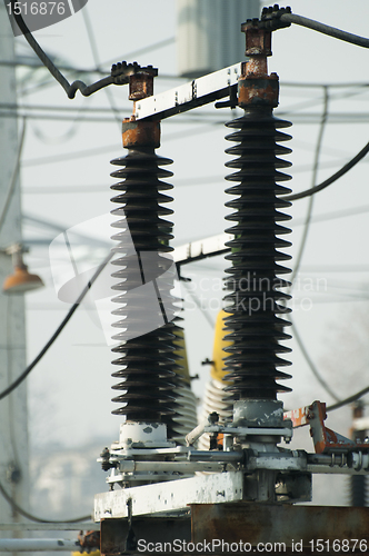 Image of High-voltage wires and transformers