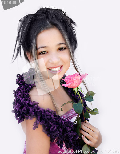 Image of Asian girl with a pink rose