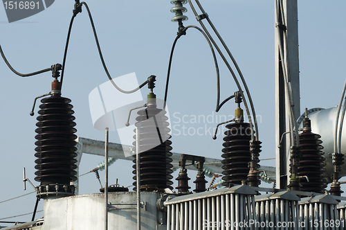 Image of High-voltage wires and transformers