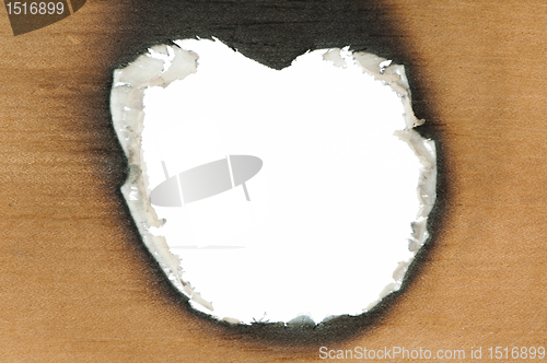 Image of Burned wooden paper and hole