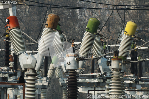 Image of High-voltage wires and transformers