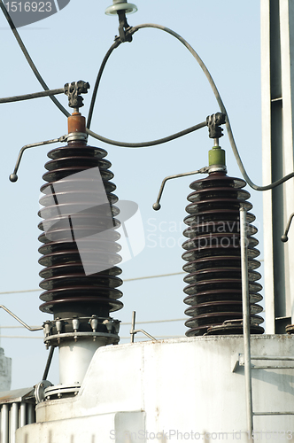 Image of High-voltage wires and transformers