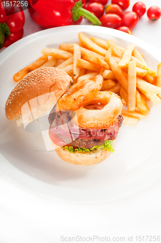 Image of classic hamburger sandwich and fries