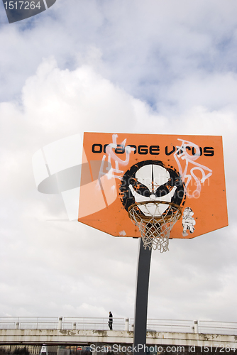 Image of Basketball board. Orange virus tournament.