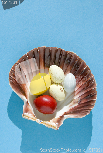 Image of Easter eggs on the sea shell