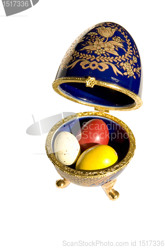 Image of Faberge copy with real Easter eggs in it