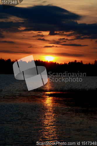 Image of Spring sunrise over the lake. 