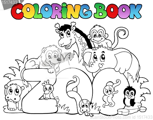 Image of Coloring book zoo sign with animals