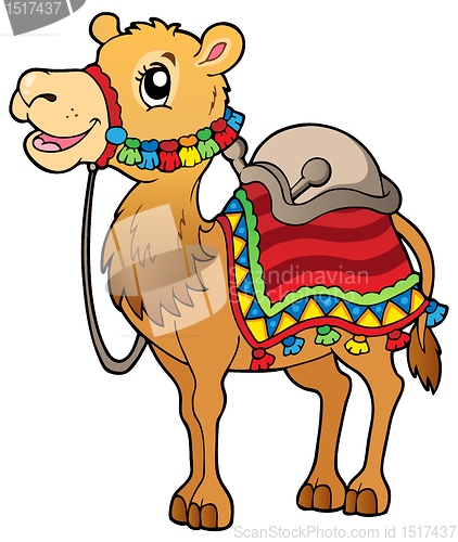 Image of Cartoon camel with saddlery