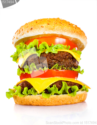 Image of Tasty and appetizing hamburger on a white